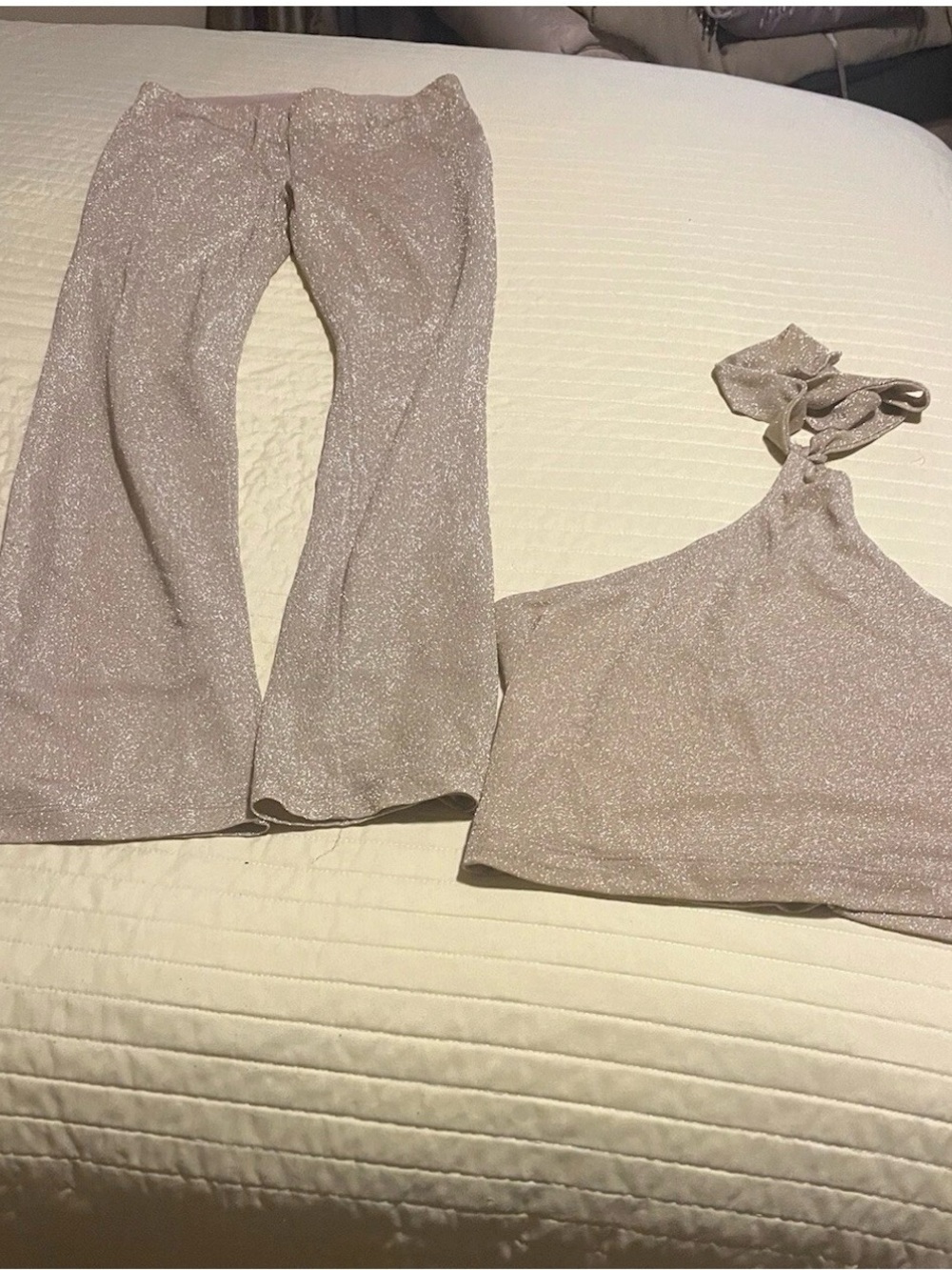 Vintage Retro Sparkle Wide-Leg Pants in Light Blush